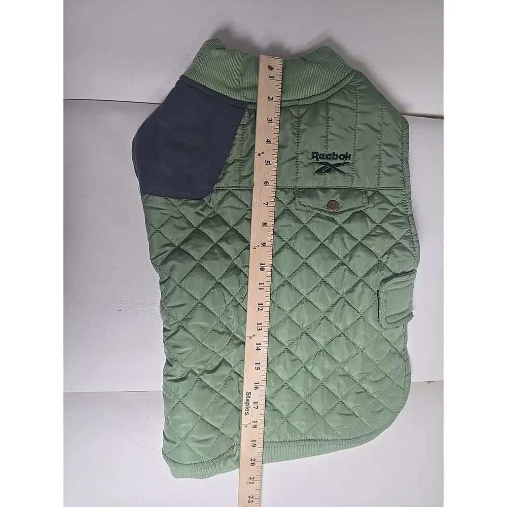 Reebok Dog Jacket Coat Fleece Quilted Olive Green Medium Pet Vest Logo